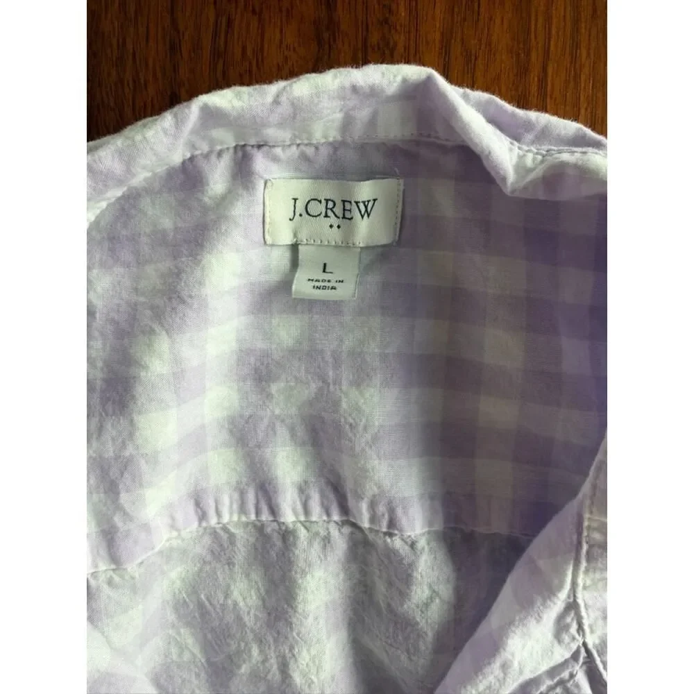 J.Crew Women's Purple Gingham Cotton Button Down - Size L.